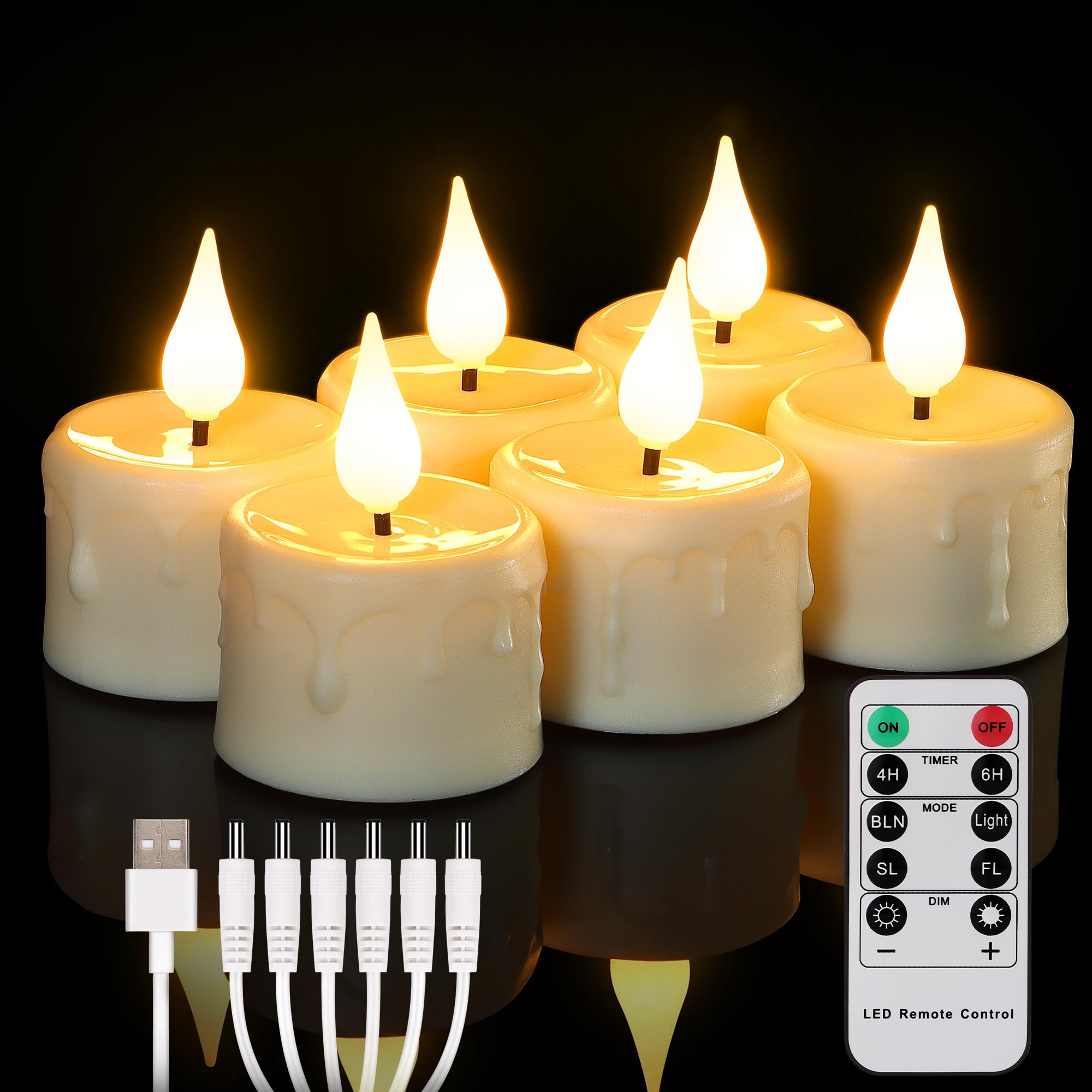 Photo 1 of FREEPOWER Rechargeable Flameless Tea Lights with Remote Timer, Soft 3D Wick LED Tealights Candles Battery Operated, Rechargeable Candles Flickering Realistic for Home Decor Up to 40 Hours,6 Pack