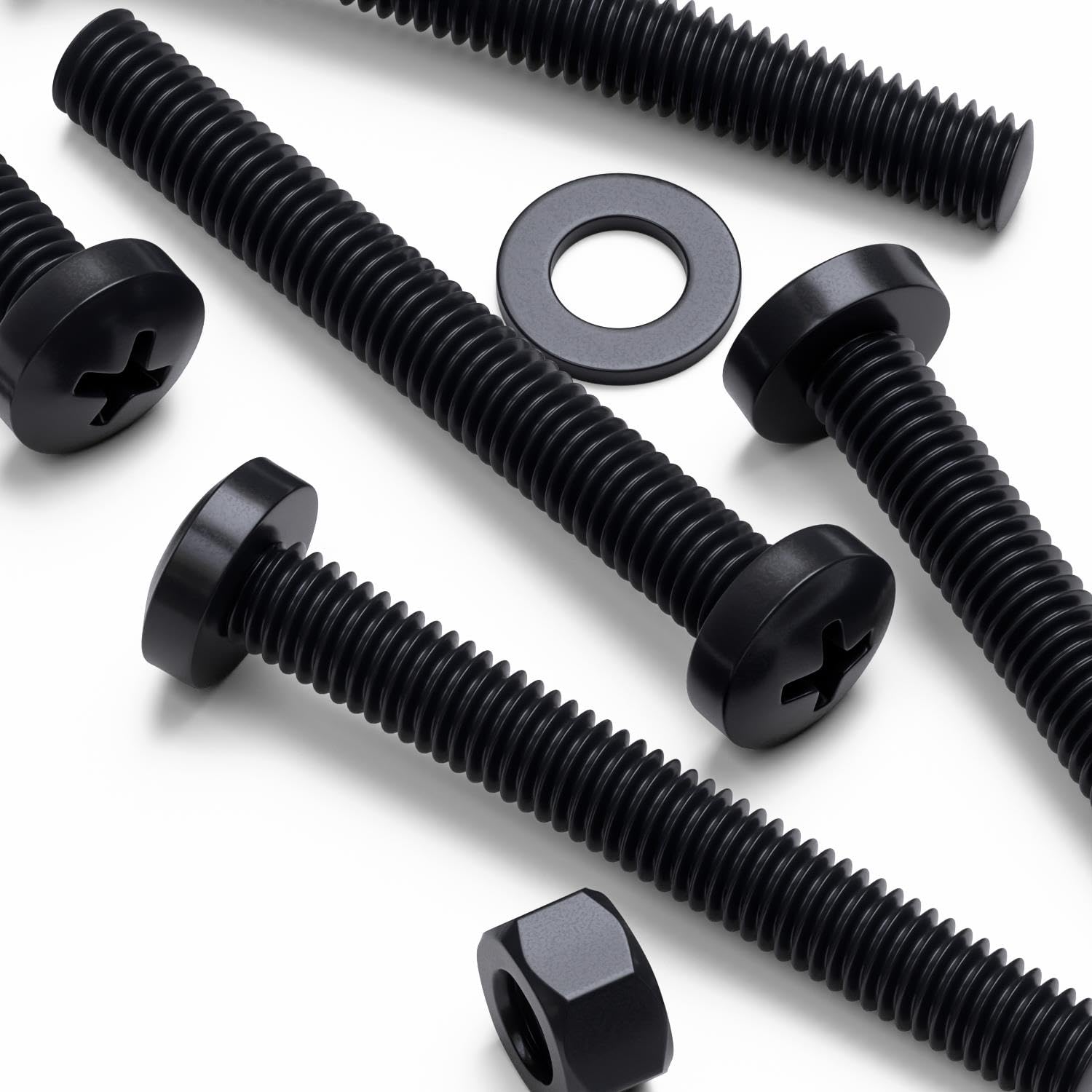 20 x Black Pan Head Screws Polypropylene (PP) Plastic Nuts and Bolts, Washers, M5 x 40mm, Anti-Corrosion, Chemical Resistant