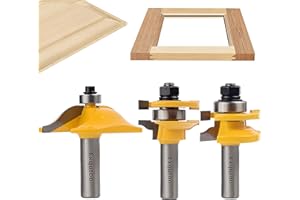 Exqutoo 3PCS 1/2" Shank Router Bit Set, Raised Panel Cabinet Door Making Router Bits, Cemented Carbide Router Bits, Woodworking Tools Router Door & Window Bits (Tenon Joint Cutter Diameter: 1-5/8")