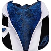 Barry.Wang Men Ascot Cravat Tie with Pocket Square Cufflinks Tie Set Paisley Jacquard Silk Woven Floral Necktie