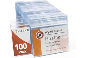 3x4 Inch Name Badge Holders - Fushing Clear Plastic Horizontal Name Tag Badge ID Card Holders for 3 x 4 Inch Name Badge Inser