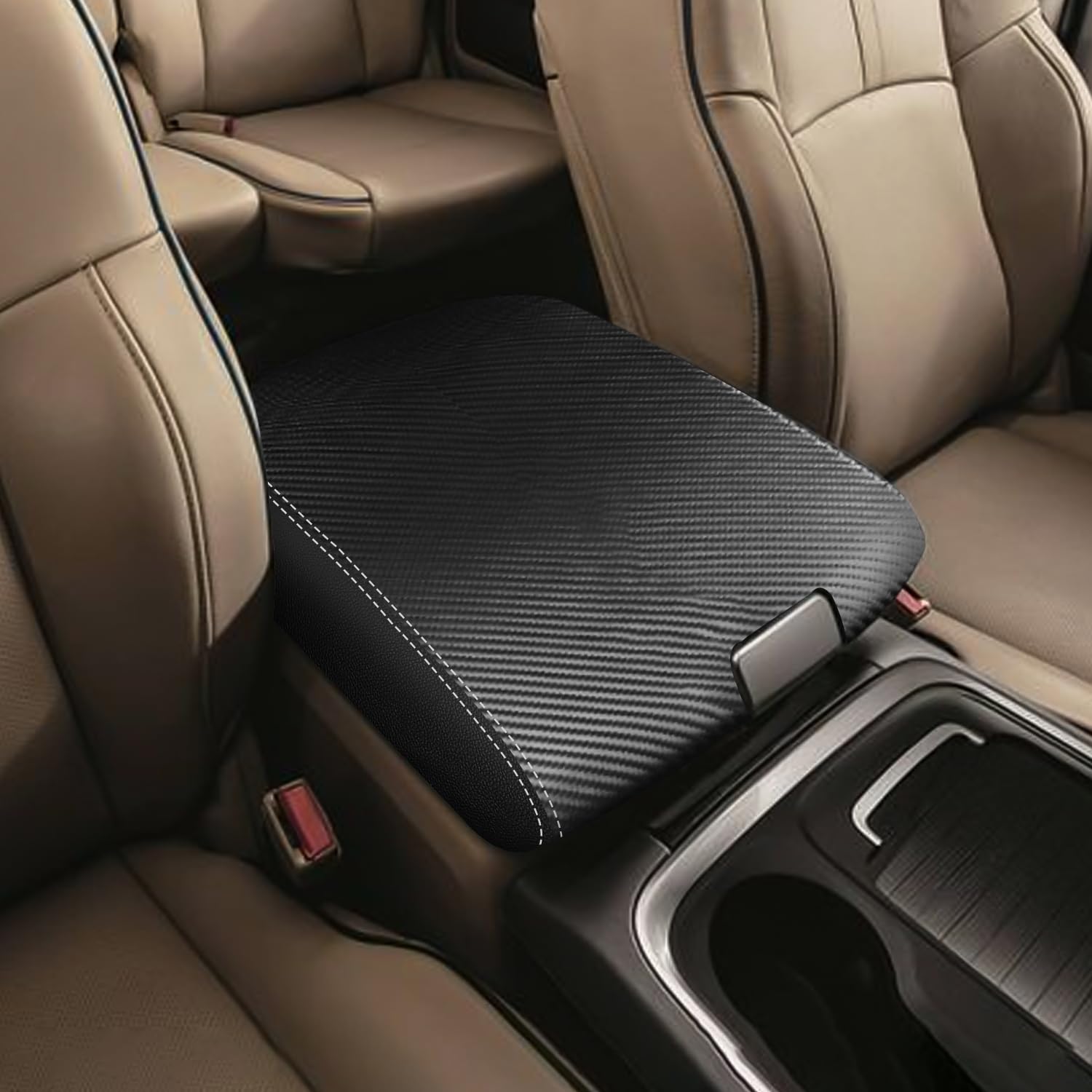 Photo 1 of XYHGM Car Center Console Armrest Cover Protector Cushion Interior for Dodge 2009-2018 RAM 1500 2500 3500 4500 5500 Leather Anti-Scratch for 2019-2022 RAM 1500 Classic Accessories-Carbon Fibre