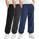 LessonZoo 3 Pack Boy's Jogger Sweatpants, Active Athletic Casual Pants Workout Kids Clothes with Pocket and Drawstring