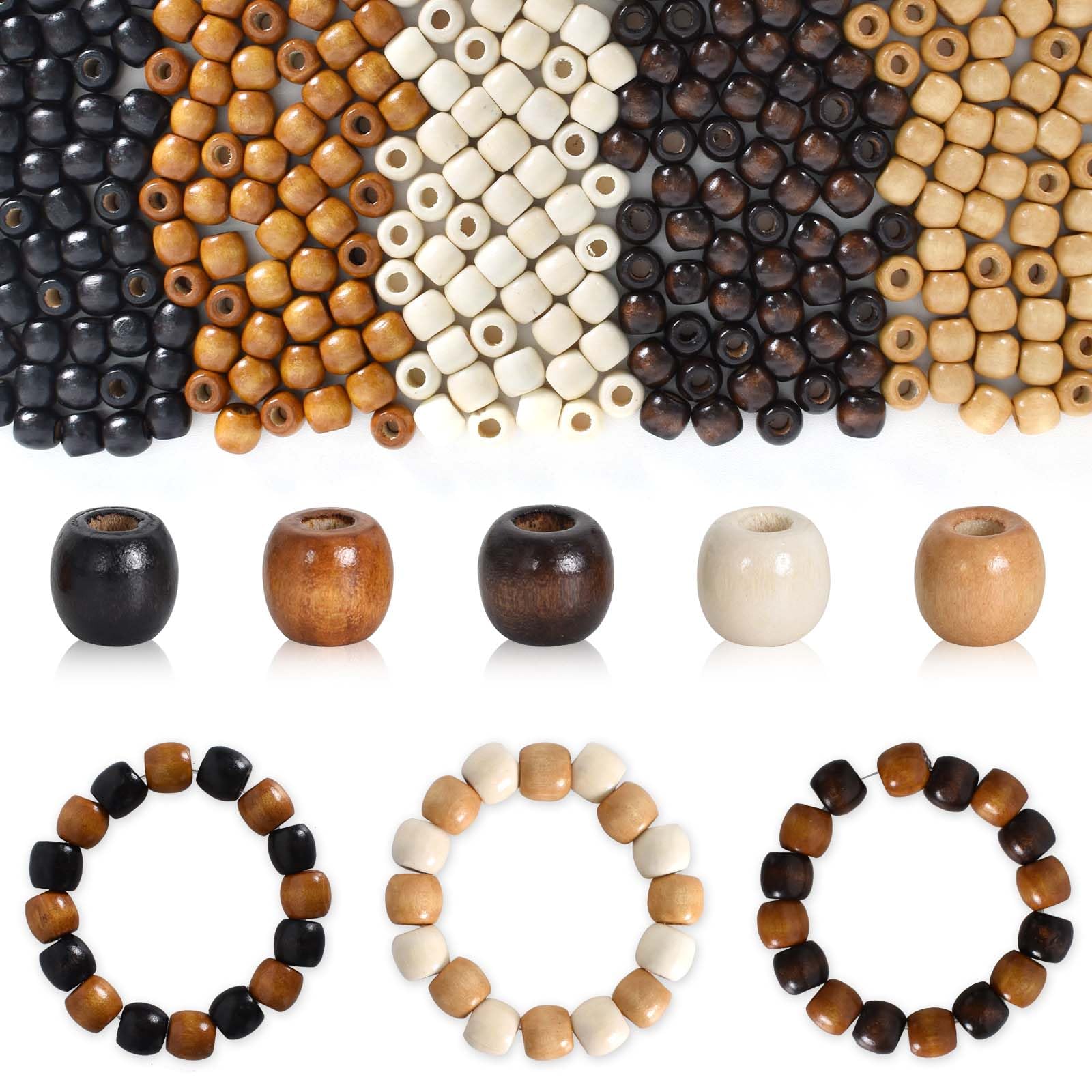 500pcs Large Hole Wood Beads, 5 Colors Natural Wooden Spacer Beads, Wooden Beads for Crafting, Loose Beads for DIY, Necklaces,Hair Braid,Macrame Accessories,Jewelry Craft (12 mm, hole: 4-5 mm)