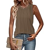 LUXVEER Women Summer Pleated Tank Tops 2026 Trendy Sleeveless Crewneck Tops Loose fit Dressy Casual Work Shirts