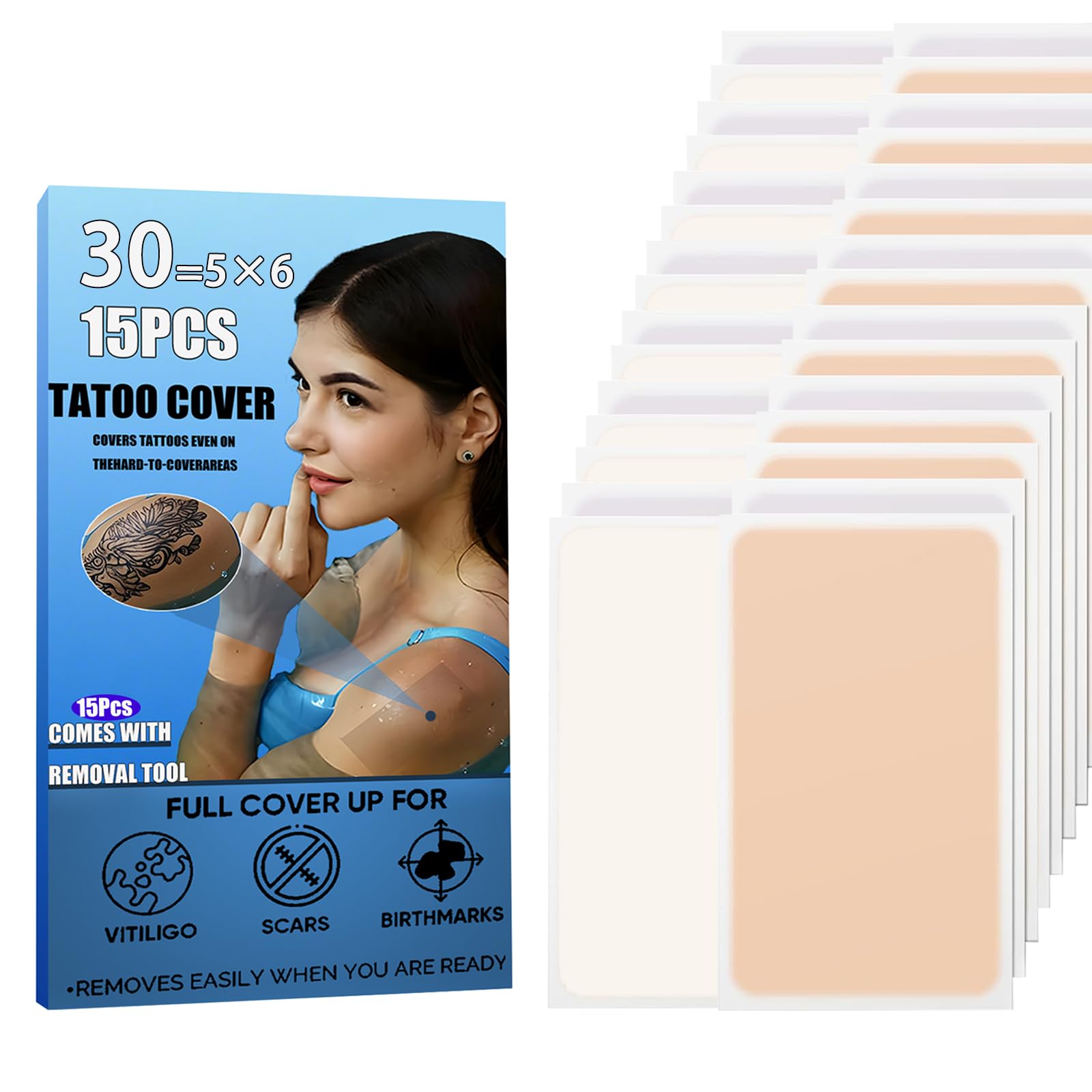 Photo 1 of ?30Pcs?Tattoo Cover Up Patch and Removal Sticker ?Invisible & Breathable?for All Skin Tones?Suitable for Tattoo Scar and Birthmarks