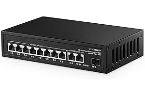 11 Port POE Switch, 8 POE+ 10/100Mbps, Uplink 2 Gigabit, SFP 1 Gigabit, IEEE802.3af/at, 135W Power Supply, Metal Case Plug an