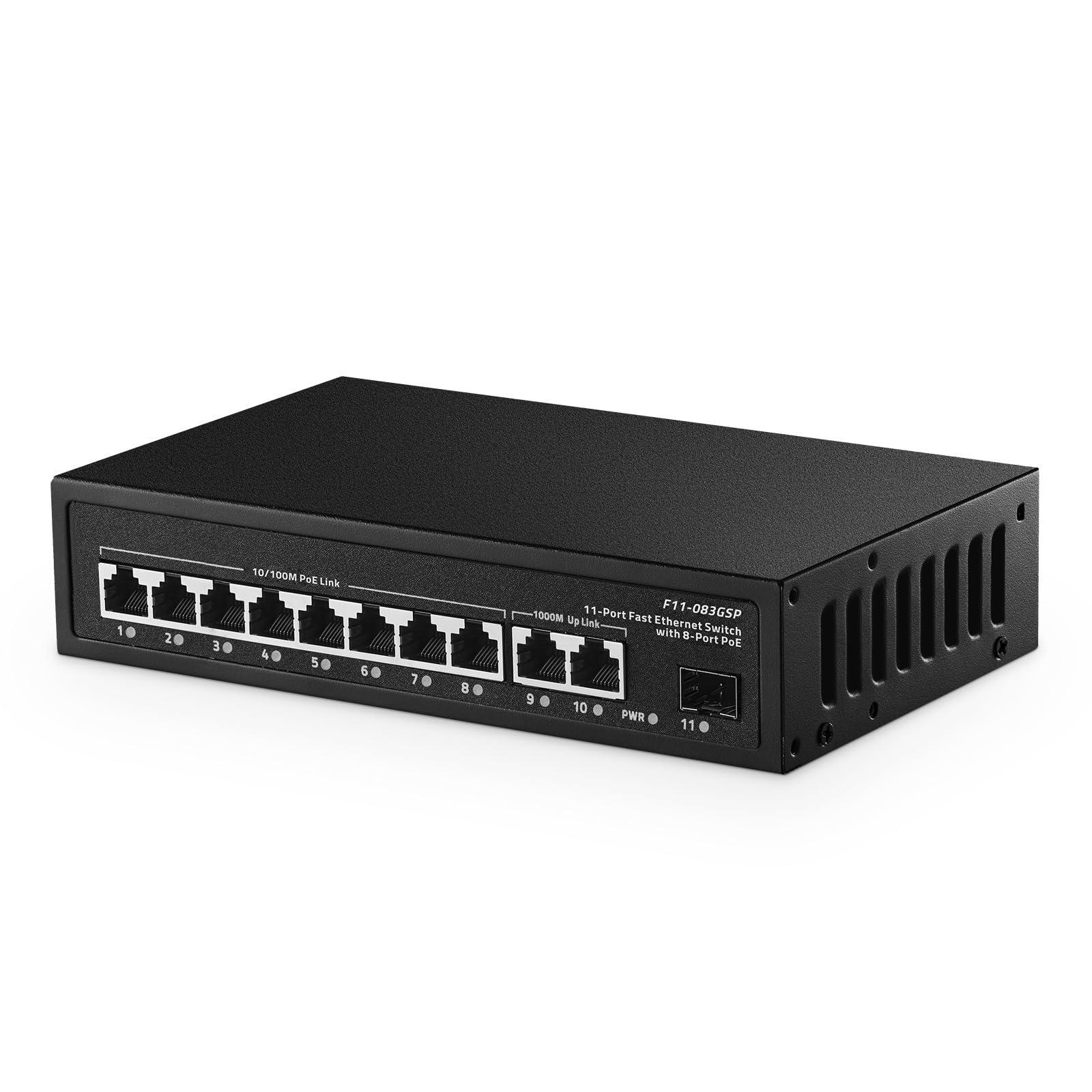 Photo 1 of 11 Port POE Switch, 8 POE+ 10/100Mbps, 2 Gigabit Uplink, 1 Gigabit SFP, IEEE802.3af/at, 135W Power Supply, Metal Case Unmanaged Plug and Play Binardat Switch