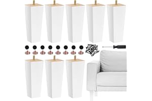 TURSTIN Set of 8 Wood Furniture Legs 6 Inch Square Solid Wood Sofa Legs with M8 T-Nuts Natural Wooden Couch Leg Replacement Leg for Furniture Armchair Bed Dresser Cabinet or DIY Projects, White