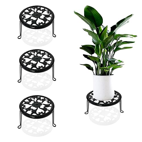 toppsun 3 Pack Metal Plant Stand Indoor Outdoor, Heavy Duty Flower Pot Stands for Multiple Plants, Black Iron Plant Holder for Planters, Round Plant Shelf for Patio Garden Balcony Living Room