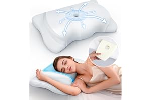 KAATTOP Adjustable Height Cervical Neck Pillow for Pain Relief, Hollow Contour Pillow with Cooling Breathable Pillowcase, Odorless Memory Foam Pillows, Orthopedic Bed Pillow Support Shoulder Side Back Stomach