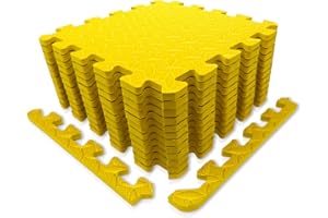 9HORN Exercise Mat/Protective Flooring Mats with EVA Foam Interlocking Tiles and Edge Pieces Suitable for Gym Equipment, Yoga, Surface Protection (Yellow, 12 Tiles (~12sqf))