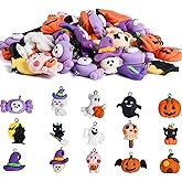 IAIHBBLY 60PCS Halloween Mini Resin Charms Figures 15 Styles Mini Flatback Pumpkin Grimace Smile Pumpkin Miniature Halloween Resin Charms for Jewelry Making DIY Craft Necklace Earrings Keychains