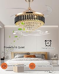 52" Dimmable Gold Fandelier Crystal LED Ceiling