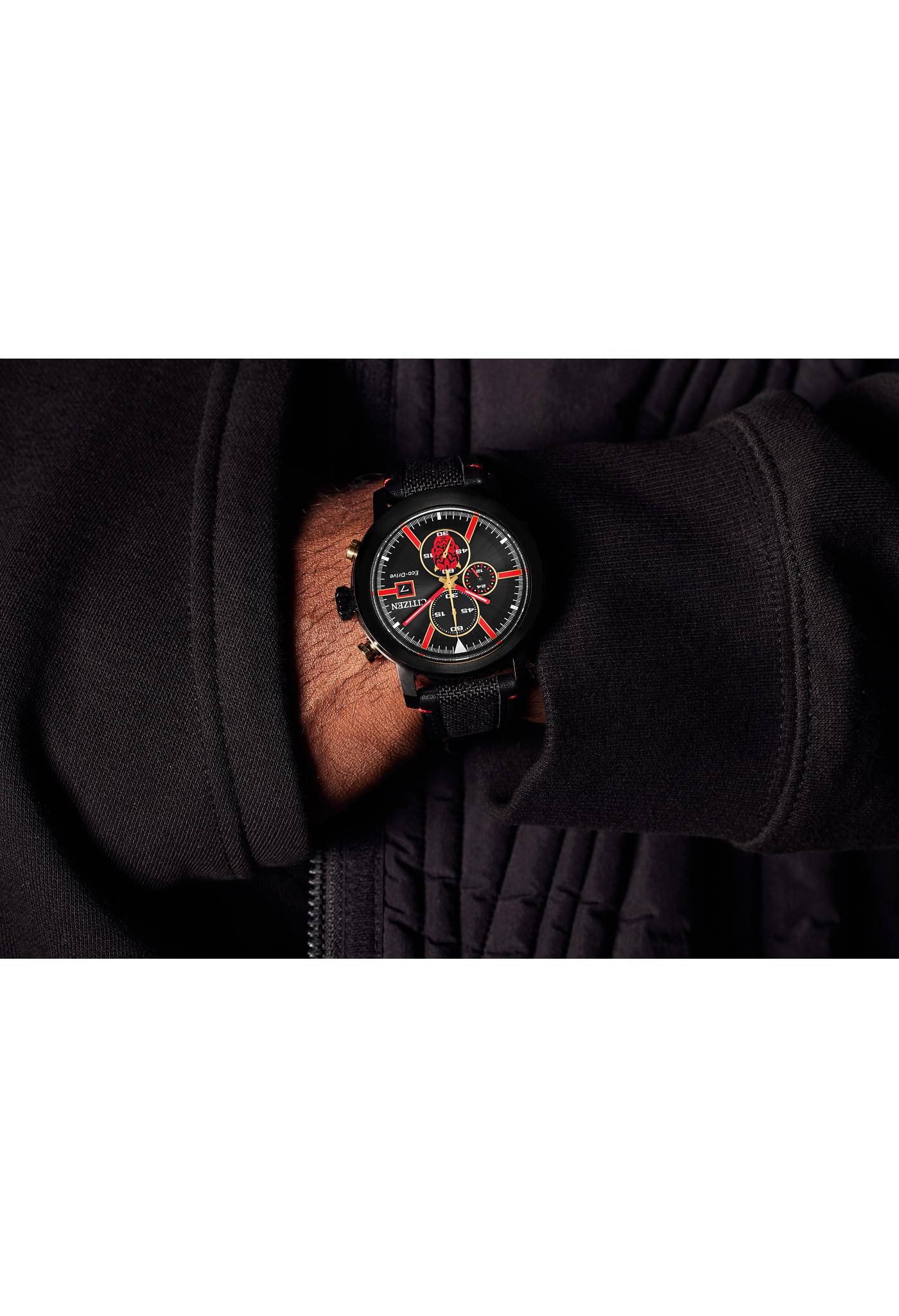 Citizen Men's Eco-Drive Star Wars Darth Maul Mastermind Chronograph Black Ion Plated Stainless Steel Case Watch,Black Cordura Nylon Strap, Black Dial (Model: CA0766-02W)