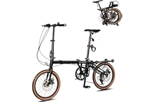 HIMcup 16” Folding Bike, Foldable City Bicycle with 7 Speed, Outdoor Beach Cruiser Bike for Adult,Adjustable Seat,Portable Compact Bicycle Urban Commuter Lightweight Bike for Women Men