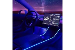 Nestour Interior Car Neon Lights Fit for Tesla Model 3 Y 2016-2020, (Center Console+Dashboard+2 Foot Lights) with Matching Armrest Organizer, Tesla Ambient Lights, APP-Controlled RGB LED Strip Lights