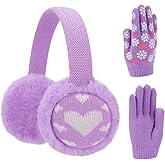 CHUANGLI Ear Muffs for Kids Winter Warm Earmuffs with Gloves Kids Ear Warmer and Knit Gloves Set for Boys & Girls
