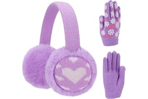 CHUANGLI Ear Muffs for Kids Winter Warm Earmuffs with Gloves Kids Ear Warmer and Knit Gloves Set for Boys & Girls