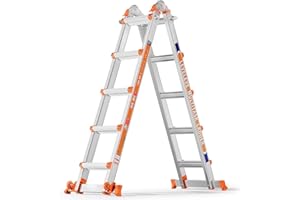 LEVELEVE Telescoping A Frame Ladder, 17FT Multi Position Ladder with Stabilizer Bar & Wheels,330 lbs Security Load for Stairs Home Indoor Outdoor Roof