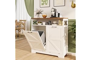 BonVache Farmhouse 2 * 13 Gallon Tilt-Out Trash Can Cabinet, Kitchen Island Coffee Bar, Hidden Tilt Out Garbage Cabinet with 
