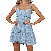 Mansy Womens 2025 Summer Floral Mini Dress Boho Flowy Skater Dresses Short Sleeveless Ruffle Spaghetti Strap Dress