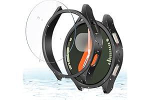 Misxi [2+2 Pack] Case Hard PC Bumper + Tempered Glass Screen Protector [with Auto Alignment Tool Kit] for Samsung Galaxy Watch 7 44mm, Lightweight Anti-Scratch Cover for Galaxy Watch7, Black