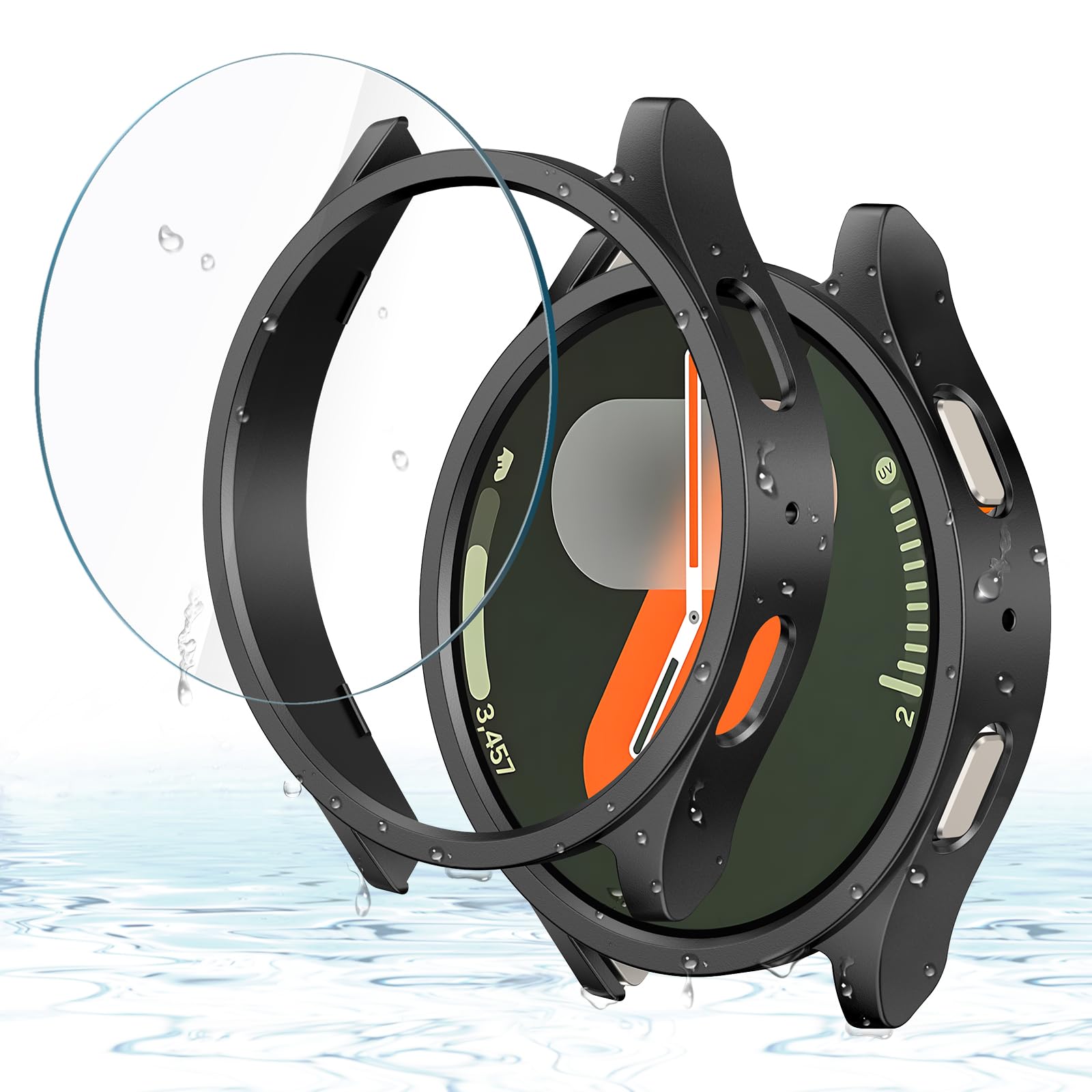 Misxi [2+2 Pack] Case Hard PC Bumper + Tempered Glass Screen Protector [with Auto Alignment Tool Kit] for Samsung Galaxy Watch 6 44mm, Lightweight Anti-Scratch Cover for Galaxy Watch6, Black