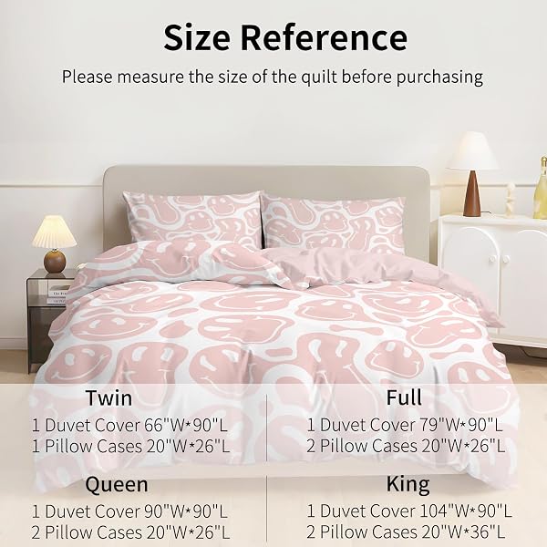 WATBRO KID’S DUVET COVER KING SIZE, RETRO HIPPIE BEDDDING SET, 3PCS SOFT MICROFIBER BEDDING SET WITH ZIPPER CLOSURE&CORNER TIES, GIRL BEDDING WITH PILLOWCASE – PINK, KING