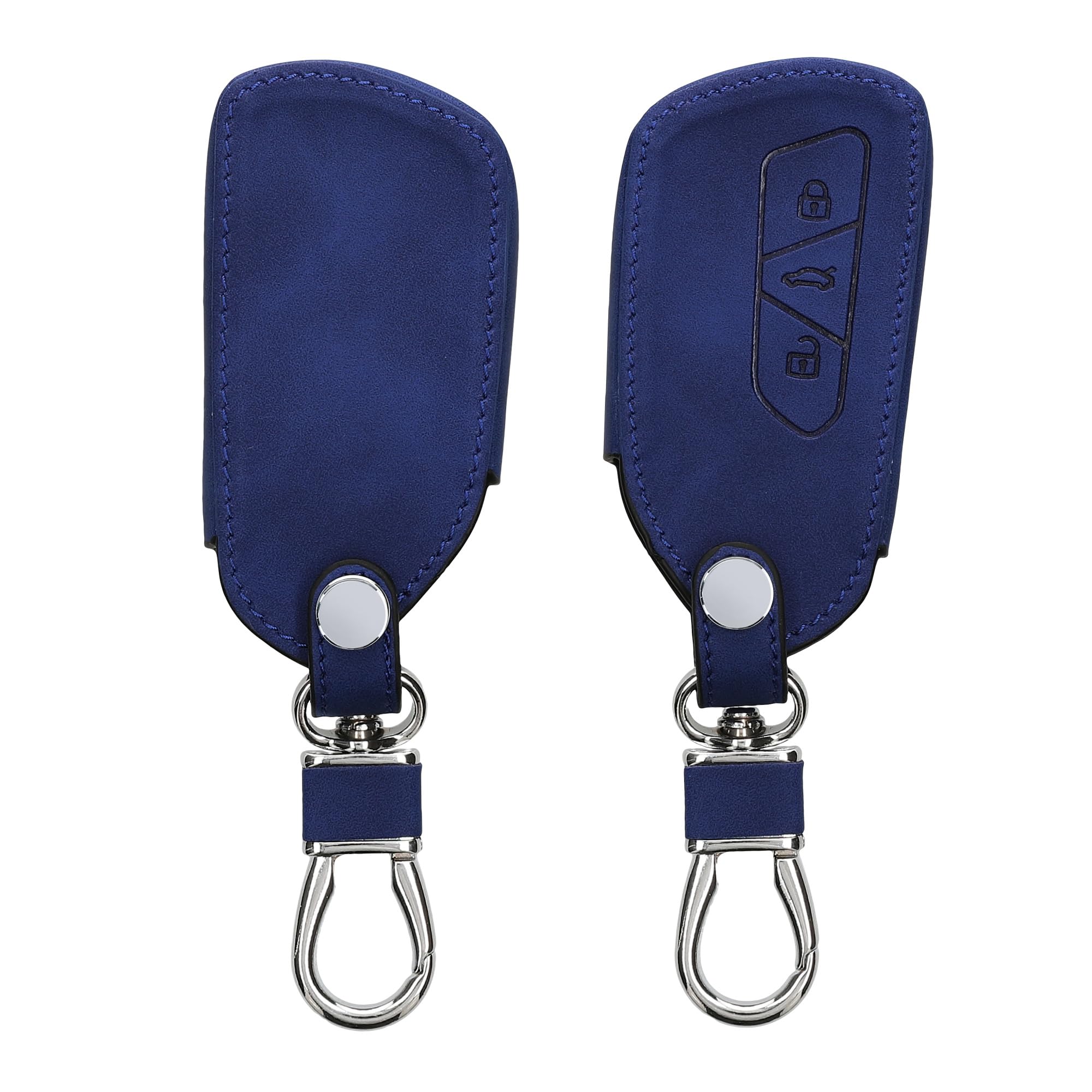 kwmobile Car Key Cover Compatible with VW Golf 8 3 Button Car Key - Synthetic Nubuck Leather Fob Cover - Dark Blue