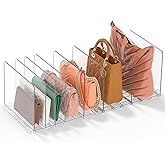 GoMaihe Bag & Purse Organizer for Closet: Adjustable Clear Handbag Storage Shelf - Plastic Clutch Dividers | Minimal | Keep Purses upright