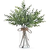 Lcuasc Artificial Eucalyptus Stem in Vase,Realistic Greenery Small Fake Eucalyptus Plant for Coffee Table Centerpieces Farmhouse Shelf Bathroom Home Office Desk Decor