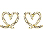 DOVRAN 14k Real Gold Heart Earrings Heart Stud Earrings Jewelry for Women