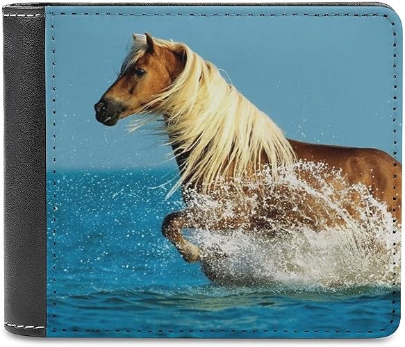 Amazon ホース シー ランニングhorse Seawater 財布 メンズ ふたつ折 財布 レディース スリム ウォレット 金入れ カード入れ Pu本革製 大容量 おしゃれ 父の日 母の日 誕生日 ギフト プレゼントに最適black ホース シー ランニングhorse Seawater1one Size 財布