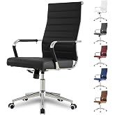 Okeysen Office Desk Chair, Ergonomic Leather Modern Conference Room Chairs, Executive Ribbed Height Adjustable Swivel Rolling Chair for Home Office. (Black)