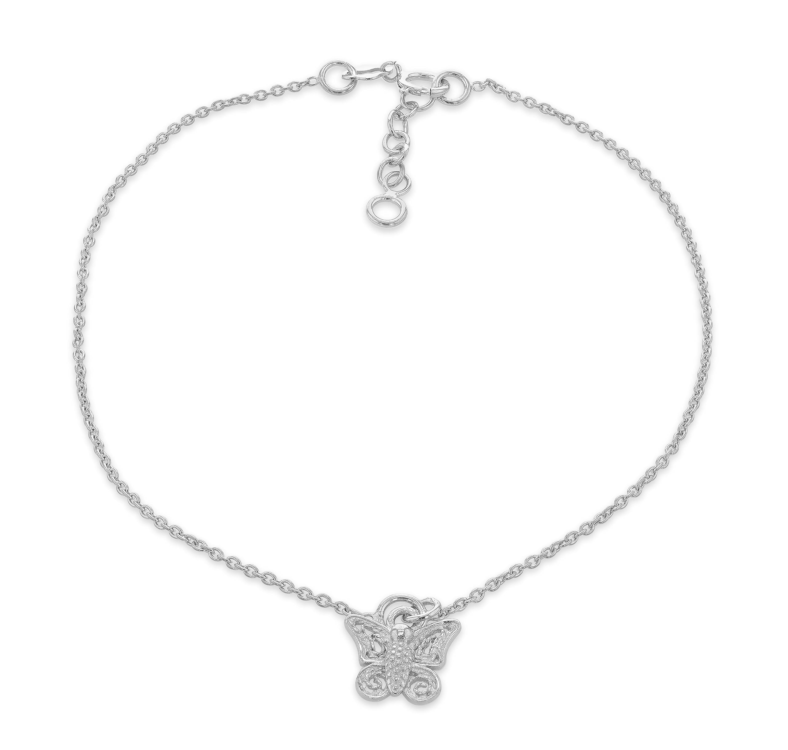 Tuscany Silver Women's Sterling Silver Filigree Butterfly Charm Adjustable Anklet of 23 cm/9 inch-25 cm/10 inch