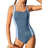 TyeSmo Girl Swimsuit One Piece Bathing Suit for Girls Solid Color Ruched Adjustable Straps Padded Swimwear 9-16y