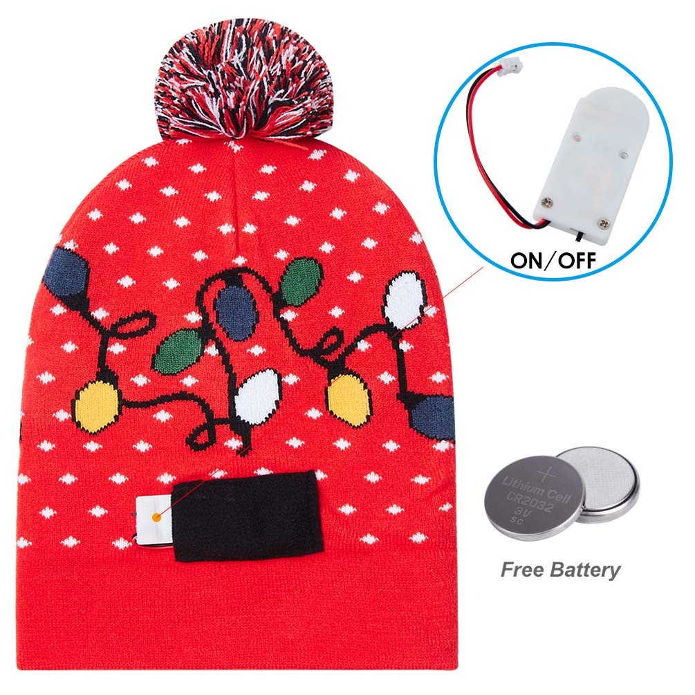 chicolife Unisexo Novedad Navideño Sombrero con Mini Bombilla Colorida Xmas Gorro Calentar Lana Gorro para Hombres Mujeres Niños Niñas Fiesta/Baile/Cumpleaños