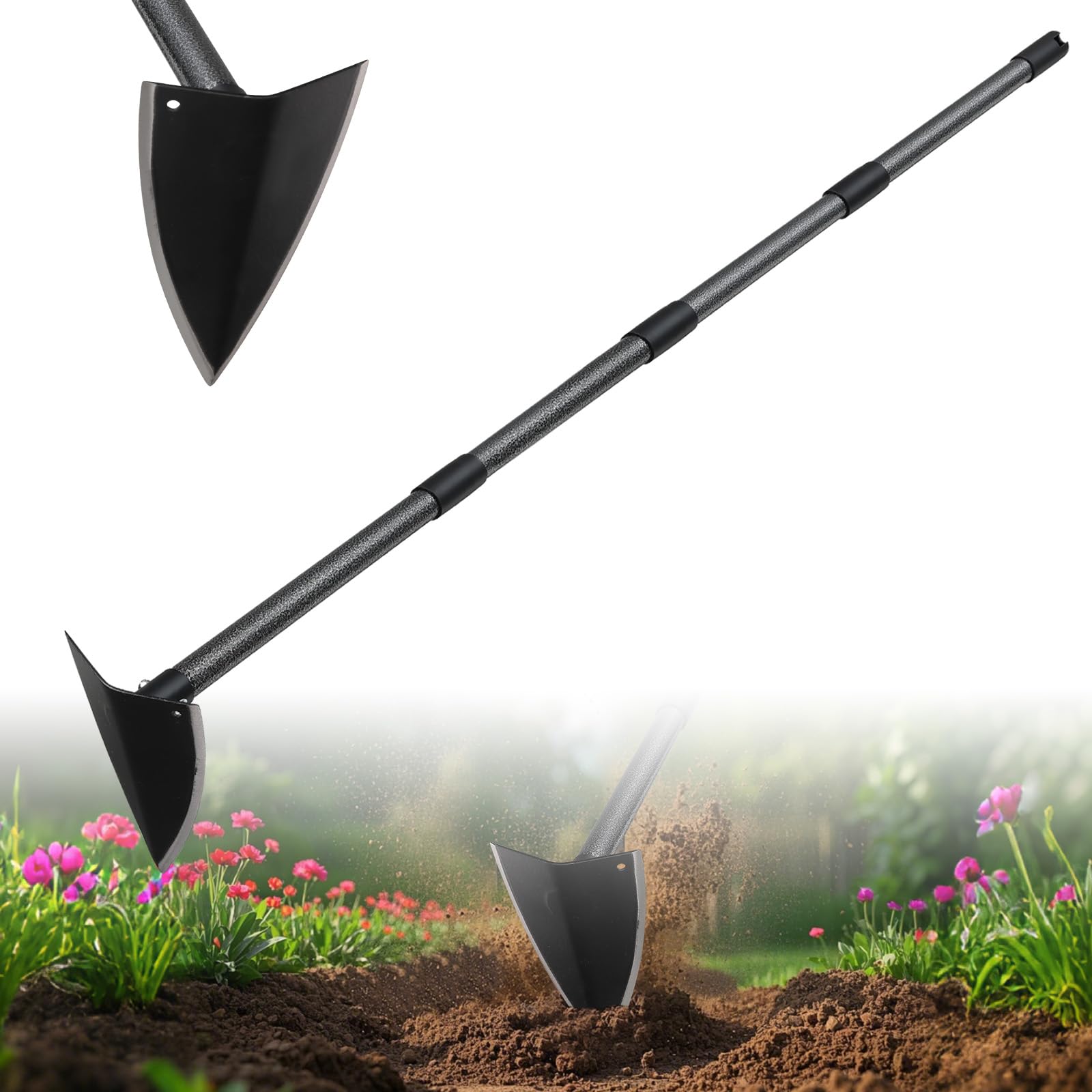 Garden Hoe, 152 cm Triangle Hoe Garden TooL, Garden Hoe Heavy Duty with Sharp Blade for Weeding, Digging, Loosing Soil, Adjustable Length Metal Handle