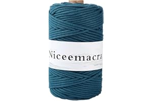 NICEEMACRA Braided Cotton Macrame Cord 3mm x 110yards - Colored Rope, String Yarn for Plant Hangers, Knitting, Crafts (Peacock Blue)