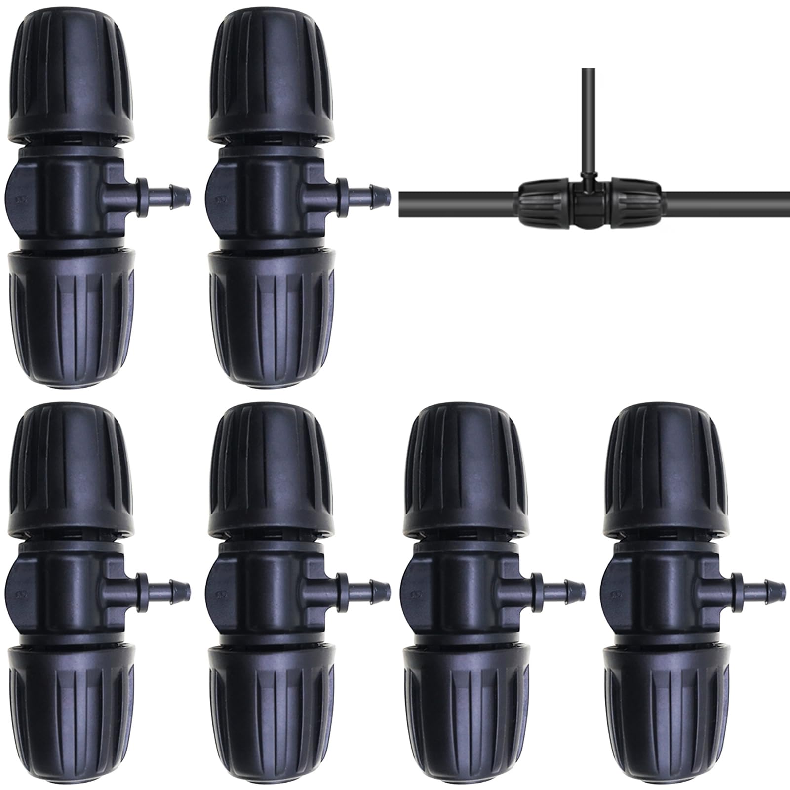 CTRICALVER Barbed Tee Connectors Drip Irrigation, 1/2 inch Irrigation Fittings, Locked Barbed Reducing Tee for Drip Hose (6 Pcs)