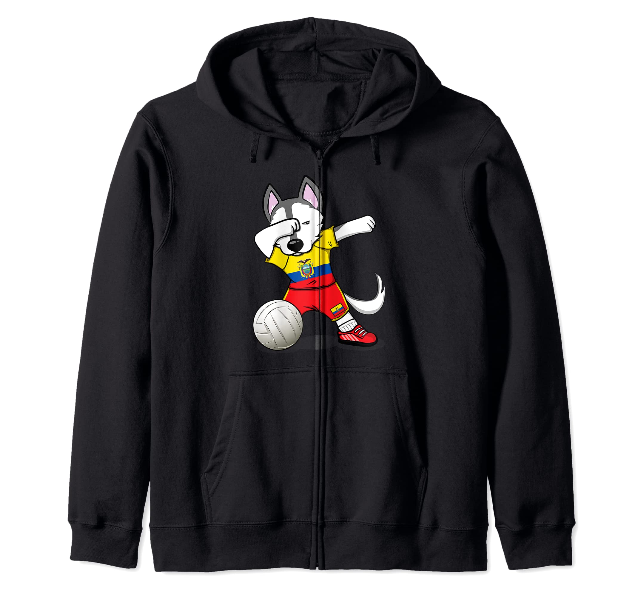 Dabbing Husky Ecuador Volleyball Fans Jersey Ecuadorian Flag Zip Hoodie