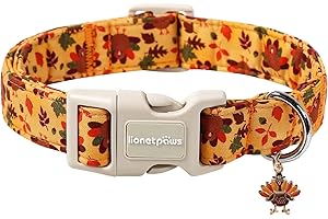 Lionet Paws Thanksgivng Day Dog Collar- Cute Yellow Turkey Dog Collars with Plastic Buckle and Turkey Pendant, Light Adjustable Dog Collars for Small Medium Dogs