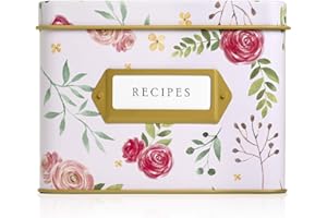 Jot & Mark Decorative Recipe Tin Box for Recipe Cards, Greeting Card Holder | Holds Hundreds of 4” x 6” Cards
