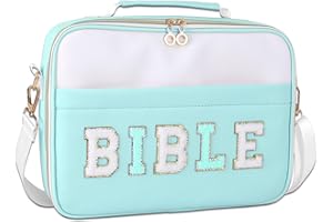 WOBAGMEN Bible Cover Case for Women,Large Leather Bible Carrying Cases Christian Gifts for Women Men Girls,Preppy Chenille Letter Bible Bag Bible Purse with Shoulder Strap,Green