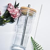 Guwithlu 24oz Glass Cups with Lids and Straws- Clear Cups Tumbler Cute Drinking Glasses for Jumbo Smoothie, Bubble Tea, Cold Brew, Soda (1)