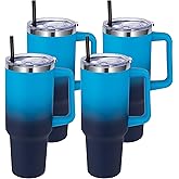 DOMICARE 40 oz Tumbler with Handle and Straw, Stainless Steel Tumbler with Lid and Straw, Reusable Vacuum Insulated Cup, Travel Coffee Mug, Blue Gradient, 4Pack