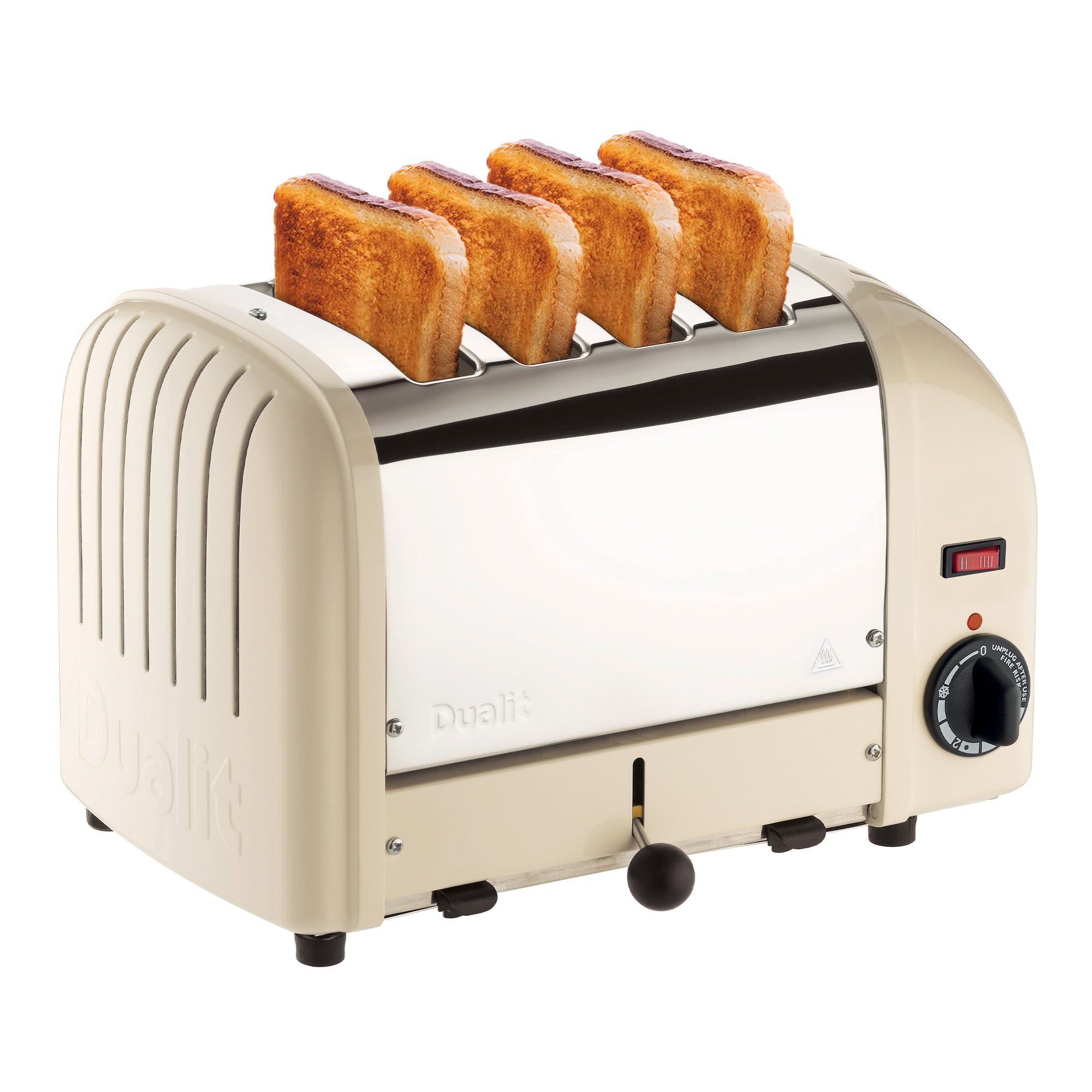 Dualit Classic 4 Slice Vario 2.2kW Toaster, Cream and Stainless Steel, Hand Built in the UK, Replaceable Proheat Elements, Heat 2 or 4 Slots, Defrost Bread, Mechanical Timer, Model 40354, CD331