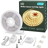 Motion Activated LED Strip Lights,RGH LIGHTING 16.4ft LED Light Strip with Day or Night 2 Lighting Modes,3 Timing Off Modes,Cozy Warm White 12v Plug-in LED Rope Lights for Under Cabinet,Kitchen,Stair