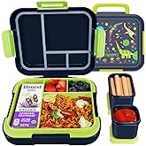 Caperci Bento Box for Kids - Leak-Proof Toddler Lunch Box Container with 2 Modular Containers & 4-Compartment, Hold 4.8 Cups, Portable Handle, BPA-Free, Microwave/Dishwasher Safe (Dinosaur)